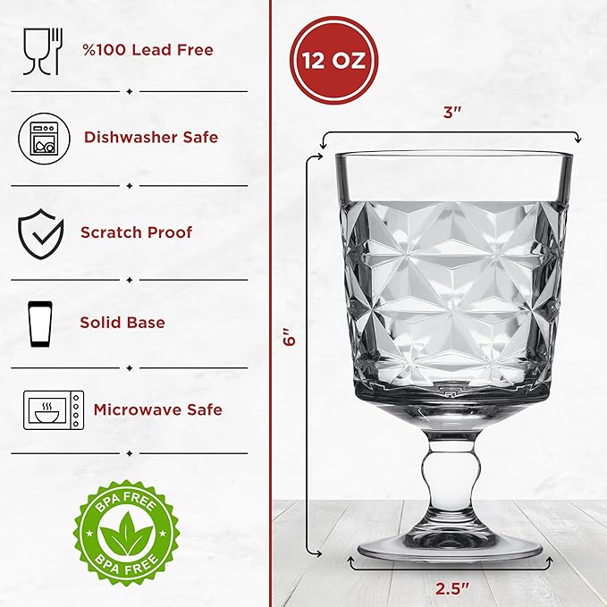 Cocktail & Wine Glasses Set of 4 – 12 oz Vintage Goblet Drinking Glassware Cups for Whiskey Liquor Margarita Champagne Beer & Juice, Wine tumbler, Crystal Style Heavy Duty Glass