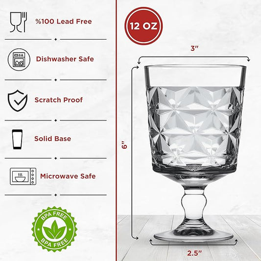 Cocktail & Wine Glasses Set of 4 – 12 oz Vintage Goblet Drinking Glassware Cups for Whiskey Liquor Margarita Champagne Beer & Juice, Wine tumbler, Crystal Style Heavy Duty Glass