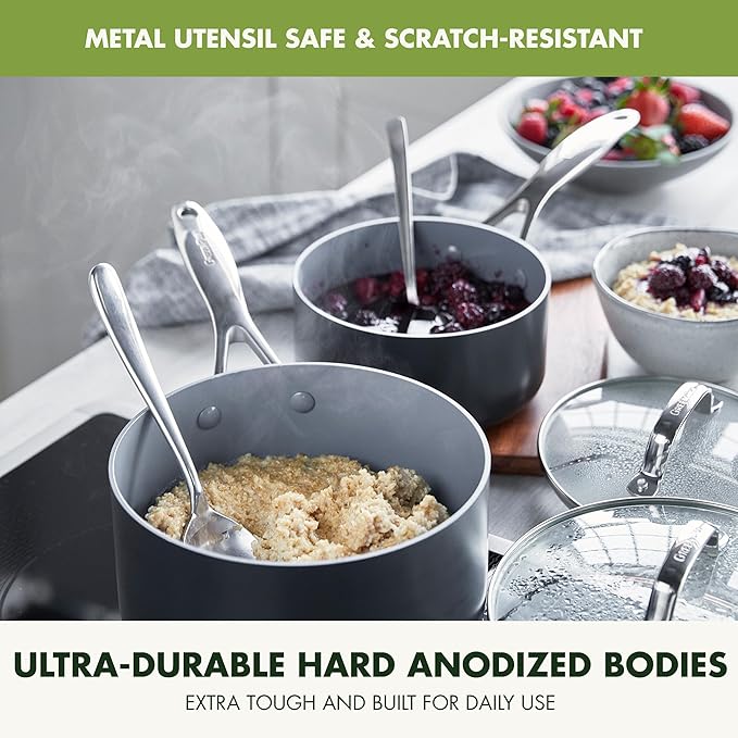 GreenPan 11 Piece Valencia Pro Ceramic Nonstick Cookware Set, PFAS-Free, Induction Ready, Hard Anodized Pots & Pans with Lids, Compatible on All Cooktops, Dishwasher & Oven Safe, Gray