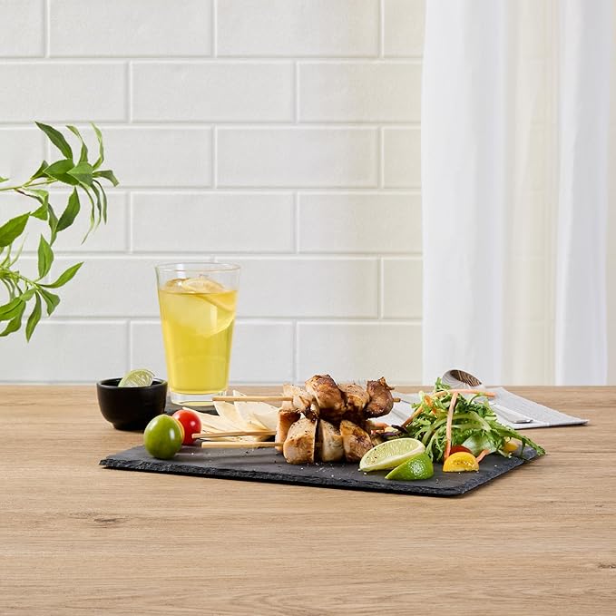 Restaurantware Slate Serving Tray 1 Pack of 11.8" x 7.8" Foam Feet Charcuterie Stone Plate Rustic Edges Freezable Black Serving Display Cheese Boards for Kitchen, Gourmet, Dining, Parties