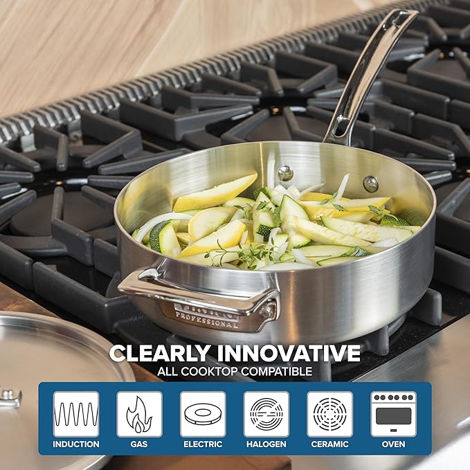 Viking 5-Ply Pots and Pans Set, 7 Piece Stainless Steel Kitchen Cookware, Silver