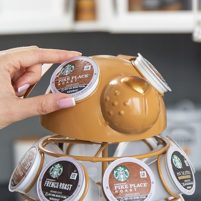 Made Easy Kit Carousel Coffee Pod Holder, Compatible with Keurig K-Pods K-Cups, Countertop Rack Storage Organizer, Metal Home and Kitchen Decor, Capsule Café Station Bar (Large, Brown Dog)