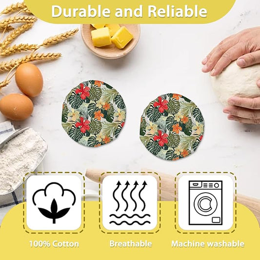 Sourdough Starter Jar Covers,5-Pack Reusable Tropical Plants and Hibiscus Flowers Cloth Lids for 3-4 Inch Jars,Ideal for Kombucha Kefir or Cheese Fermentation
