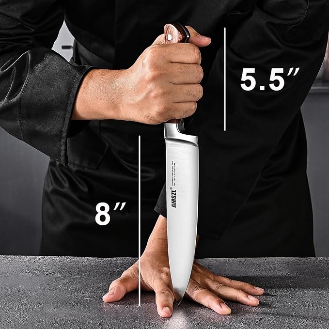 Classic 8-inch Chef Knife, Ultra-sharp Precision Cutting for Vegetables and Meat, Professional 7Cr17MoV Steel Core & Red Pakkawood Handles, German Design for Kitchen and restaurant with Gift Box