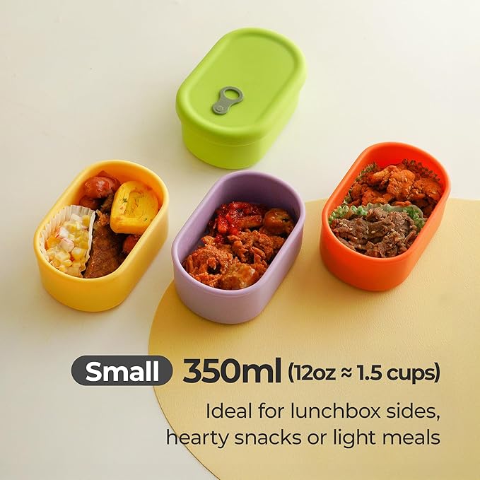 Premium Korean-Made Silicone Airtight Food Container with Steam Vent – BPA Free, Leakproof, Microwave & Freezer Safe Meal Prep. & Leftovers Storage (Green Apple, 350ML)