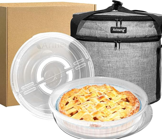 2 pack pie carrier with lid and handle,of insulated bag,pie carriers for transport,Holds 3 pies/Pizza,Thanksgiving Day (Grey, 2 pie carriers + insulated bag)