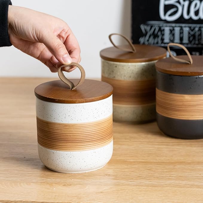 Spice Jars with Lid, Coffee Container Kitchen Food Storage Jars for Spice Sugar Tea Bag, Stackable Decorative Jars for Countertop, White & 37 fl.oz