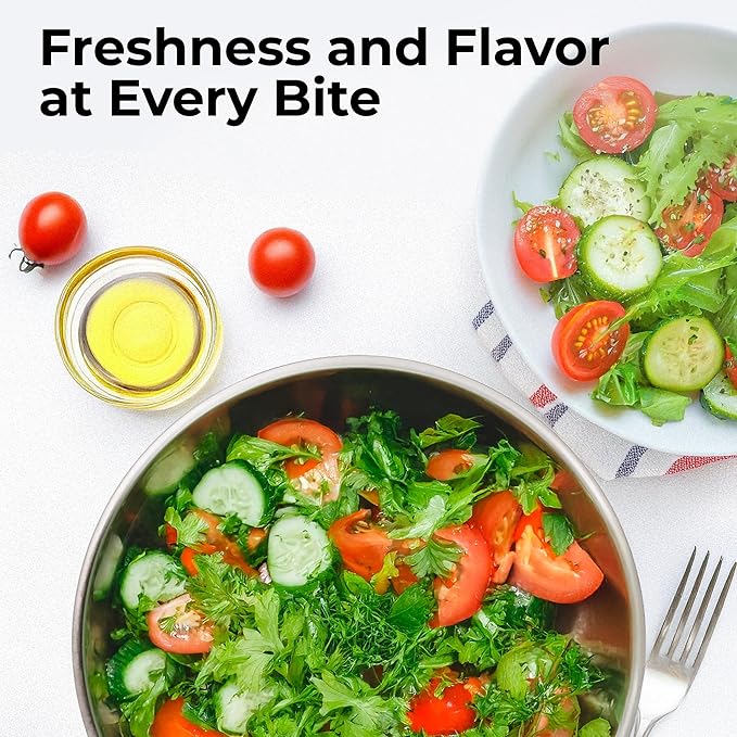 Stainless Steel Salad Spinner Large - Fruit and Vegetable Wash Bowl with Strainer - Lettuce Spinner, Fruit Cleaner, Collapsible Salad Dryer 5.3 Quart Capacity