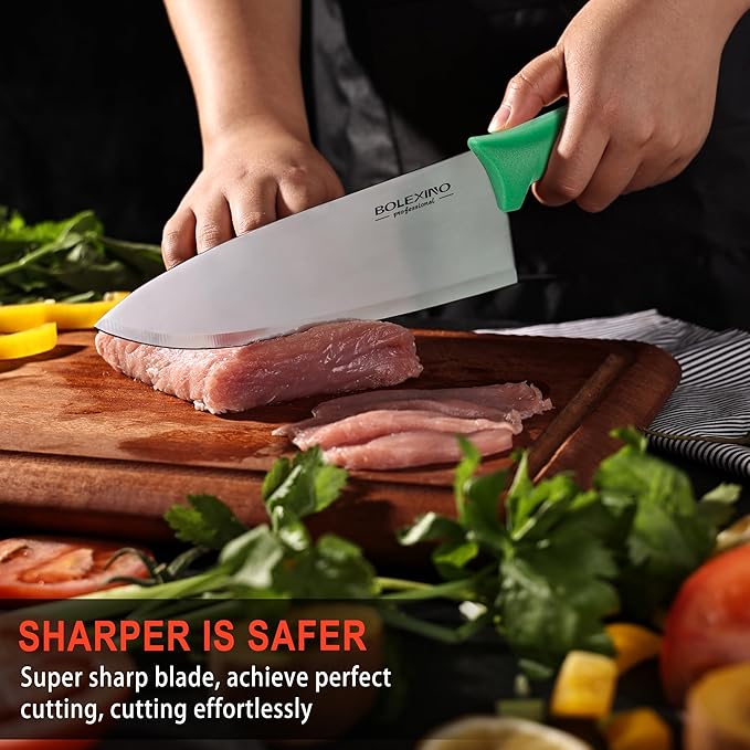 8 inch Japanese High Carbon Stainless Steel Chef Knife, Professional Extra Sharp Wide Cook Knife with Non-slip Ergonomic Handle, for Kitchen Home Restaurant