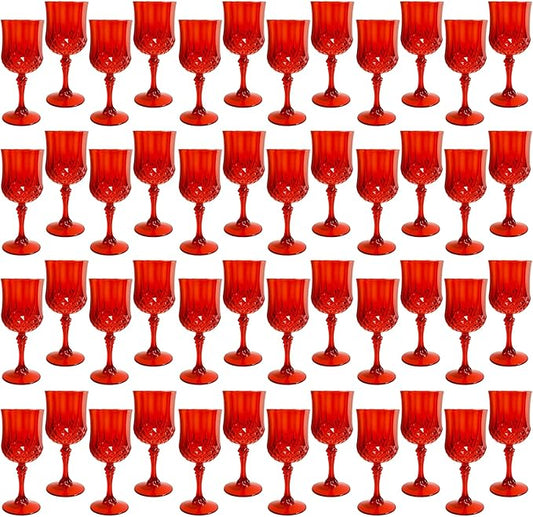 Plastic Wine Glasses,Plastic Goblets Vintage Style Cordial Drinking Glasses for Wedding Reception, Christmas Grand Event Party Supplies (48, Red)