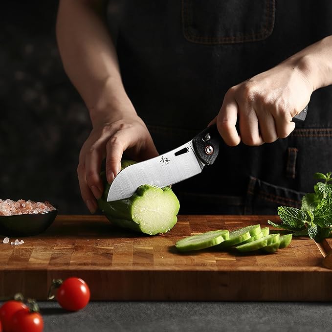 SENBON 440 Stainless Steel Super Sharp Pocket Folding Chef Utility Knife - Peeling, Fruit Knife - G10 Handle