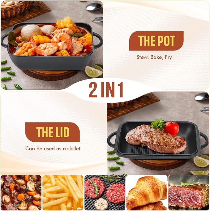 Cast Iron Bread Pan with Lid Pre-Seasoned Dutch Oven 5.7QT Non-Stick Bread Loaf Pan, Sourdough Artisan Baking Pots for Baking Roasting(Multifunctional)