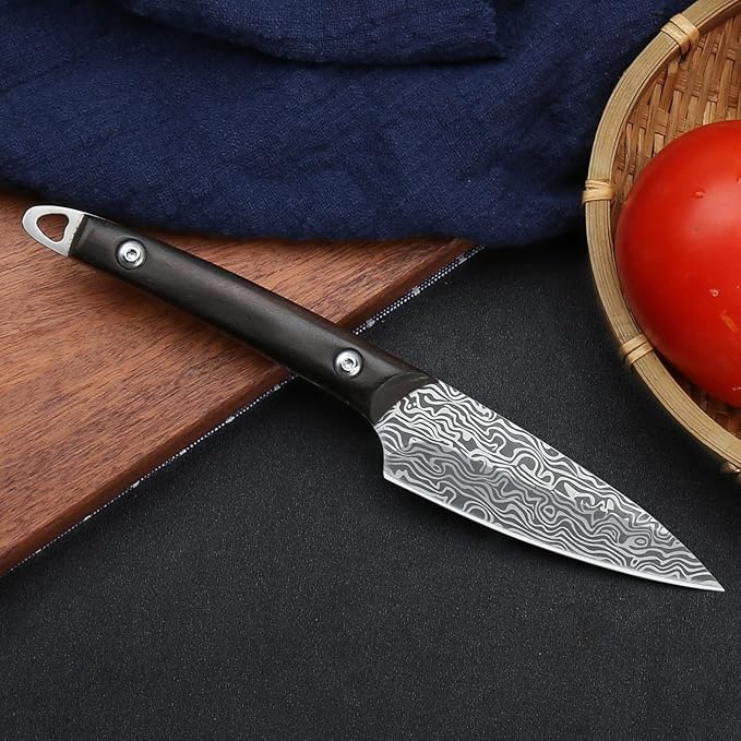 WILDMOK Fruit Knife Paring knives Stainless Steel 3.3 Inch Utility Knife Fruit and Vegetable Cutting Carving Kitchen Knife with Leather Case (B)