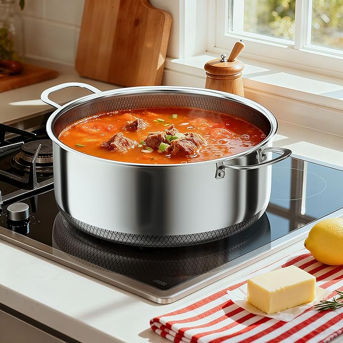 6 QT Stainless Steel Stock Pot with Lid, 10-inch Sauce Pan Induction Cookware, PFOA Free 5-Ply Simmer Pot with Non Stick Coating, Dual Ear Handles Cooking Pot Oven & Dishwasher Safe Easy to Clean