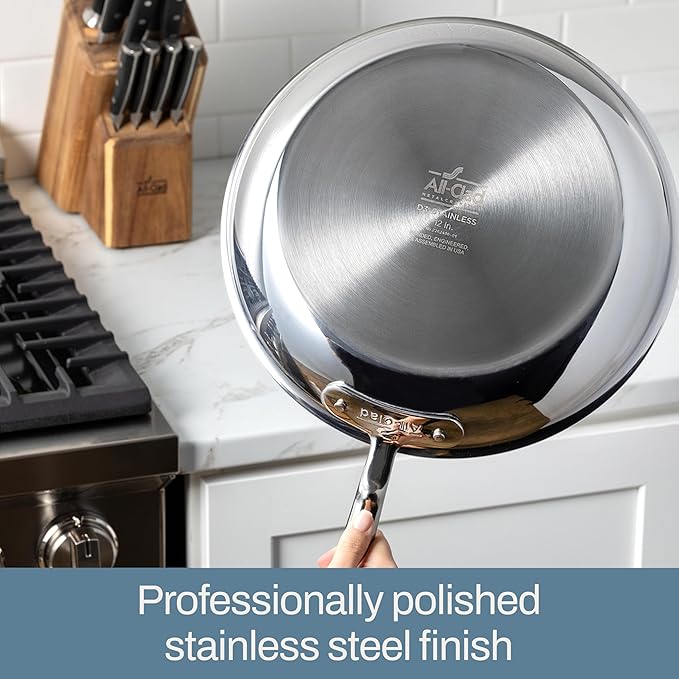 All-Clad D3 3-Ply Stainless Steel Fry Pan 8 Inch Induction Oven Broiler Safe 600F Pots and Pans, Cookware Silver