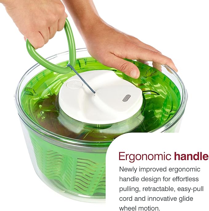 Zyliss Easy Spin 2 AquaVent Large Salad Spinner - Salad Spinner with Pull Cord - Salad Bowl for 4 to 6 Servings - Manual Vegetable and Fruit Dryer - Vegetable Spinner with Brake - Green, Large