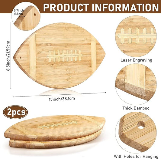 Foaincore 2 Pieces Football Cutting Board Bamboo Serving Tray 15 Inch Touchdown Engraved Charcuterie Cutting Board for Football Lovers Gift Themed Party Decoration Favor Supplies