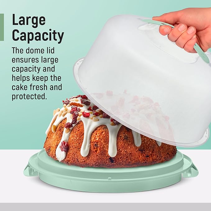 Tribello Extra Large Cake Storage Container, Cake Carrier With Handle Holds Cake 12 X 12 X 5 (Mint Green)
