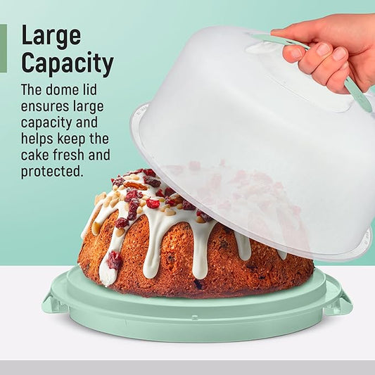 Tribello Extra Large Cake Storage Container, Cake Carrier With Handle Holds Cake 12 X 12 X 5 (Mint Green)