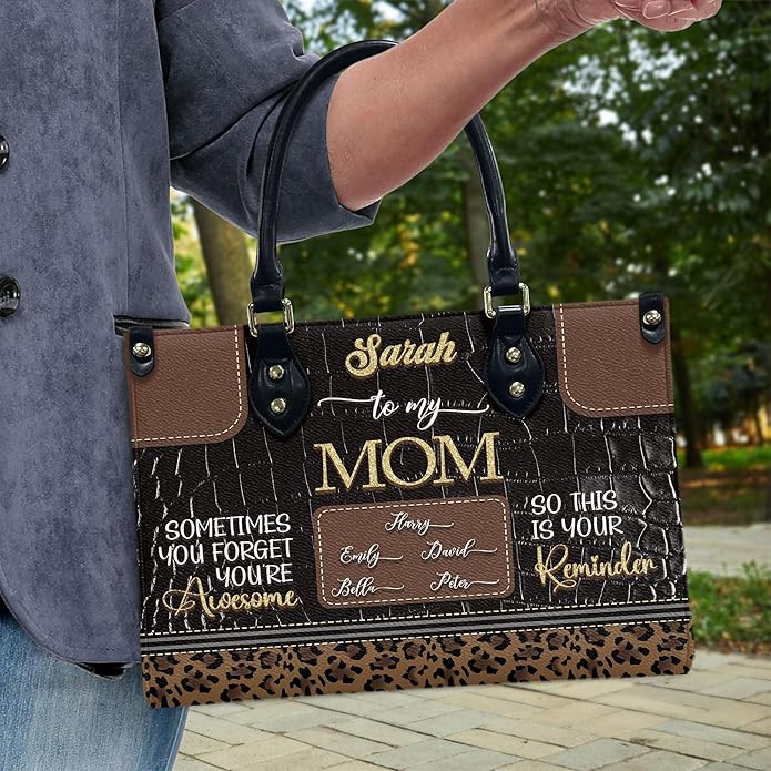 THUYPT Personalized Birth Flower Leather Bag for Mom, Women Faux Leather Handbags with Ziplock, Mother's Day Gifts