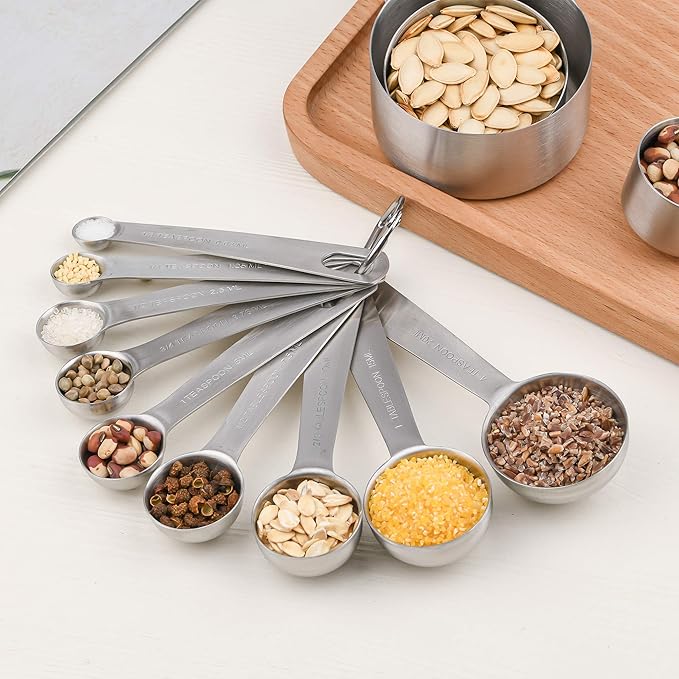 19-Piece Stainless Steel Measuring Cups & Spoons Set, Magnetic Conversion Chart, Metric 8 Cups 9 Spoons