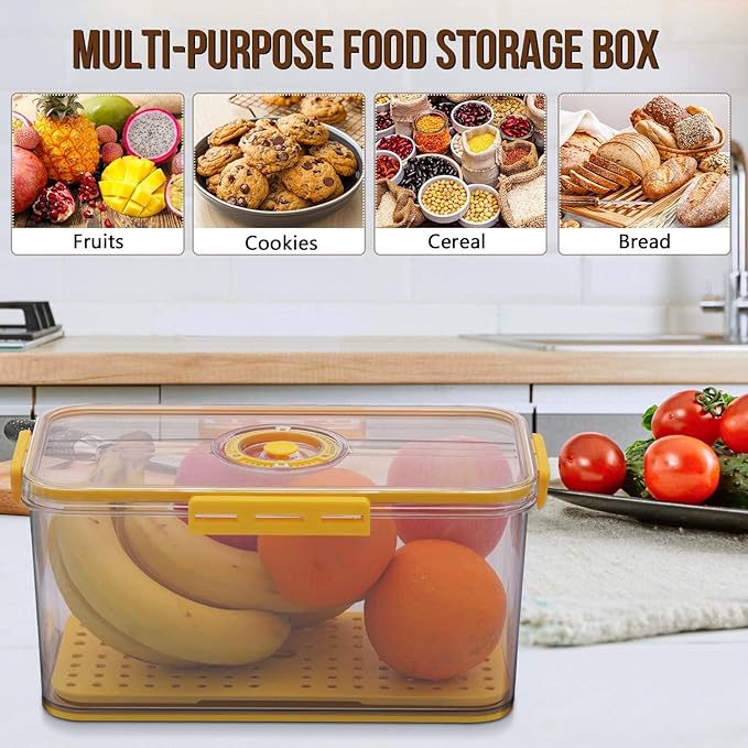 Bread Box Bread Boxes for Kitchen Counter Airtight, Time Recording Bread Storage Container with Lid, Bread Keeper for Homemade Bread, Toast, Bagel, Donut and Cookies, LARGE Yellow