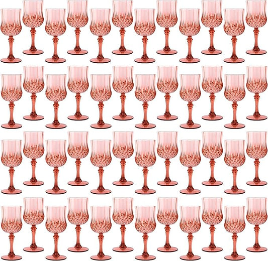 Plastic Wine Glasses,Plastic Goblets Vintage Style Cordial Drinking Glasses for Wedding Reception, Grand Event Party Supplies (48, Rose Gold)