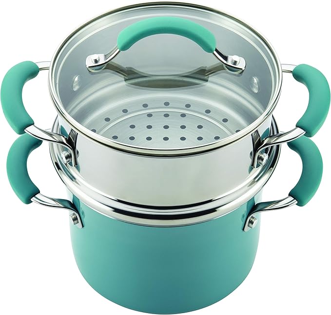 Rachael Ray Cucina Hard Porcelain Enamel Nonstick Multi-Pot / Steamer Set, 3-Quart, Agave Blue - 16799