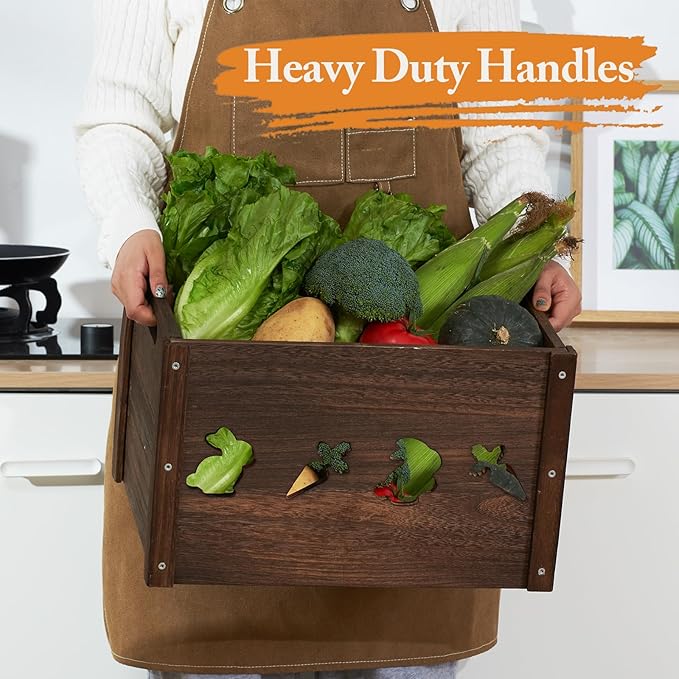 Wooden Crates 2 Pack, Hollow Rabbit Wooden Crates for Display & Storage, Farmhouse Handmade Wood Crate with Handles, Rustic Large Decorative Wood Crate Box for Display