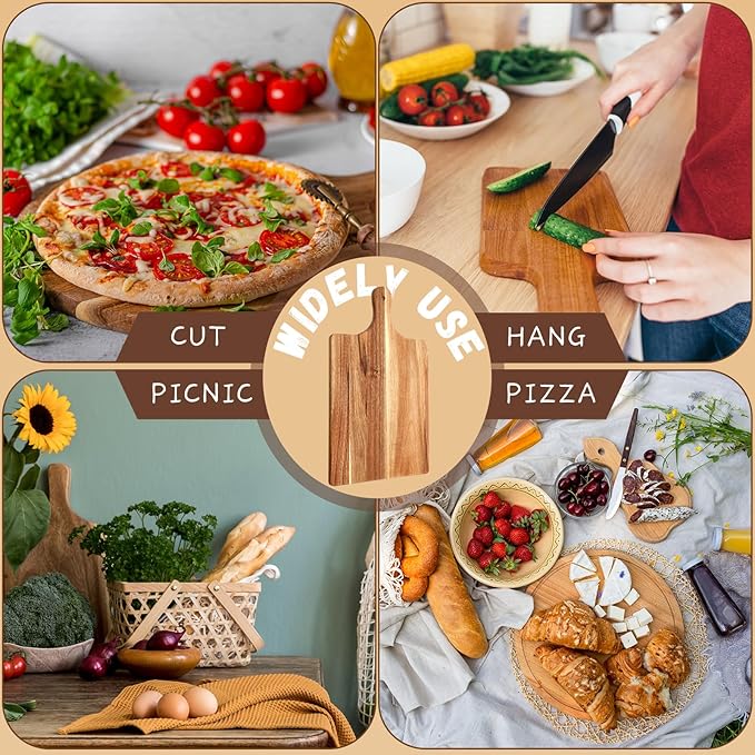 Tanlade 18 Pcs Wood Cutting Board Set Cutting Board with Handle Chopping Serving Board Butcher Cutting Block for Valentines Mother's Day Wedding Housewarming Gift, 16'' x 10'', 16'' x 5'' (Acacia)