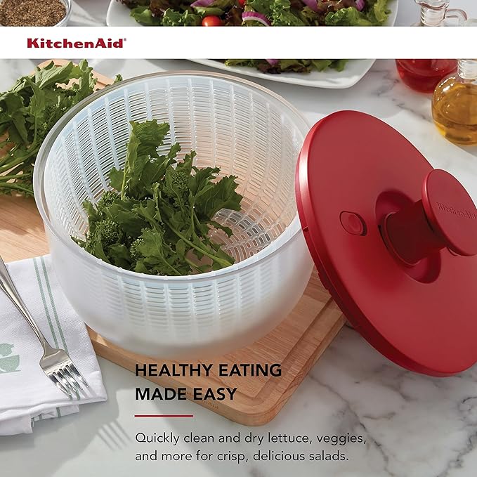 KitchenAid Universal Salad Spinner with Removable Bowl, Colander and One Handed Pump Mechanism, Large Bowl Nests and Features Non Slip Base, 7.43 Quart, Empire Red
