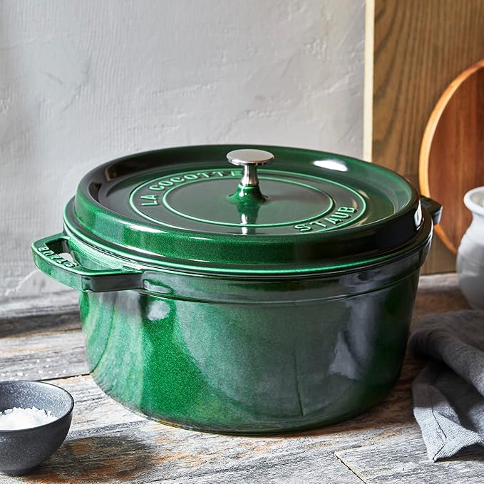 Staub Cast Iron 7-qt Round Cocotte - Basil, Made in France
