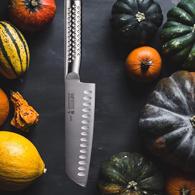 Santoku Knife - MATTSTONE HILL 7" Hollow Edge Asian Knife, Chef Knife, Kitchen Knife, German Steel, 304 Stainless Steel Handle