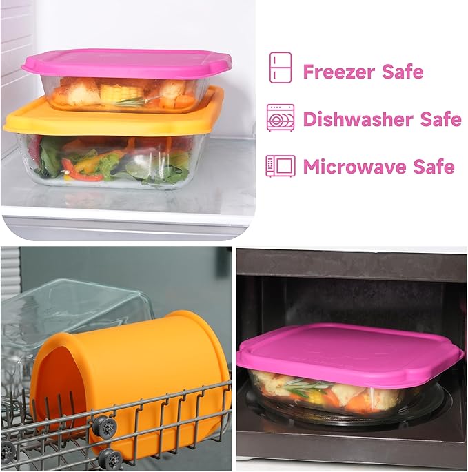 Silicone Lids for Pyrex 222丨233丨222-D丨233-D Glass Baking Dish, 2 Pack Silicone Lid for Pyrex Glass Dish, Dishwasher & Freezer & Microwave Safe (Baking Dish Not included)