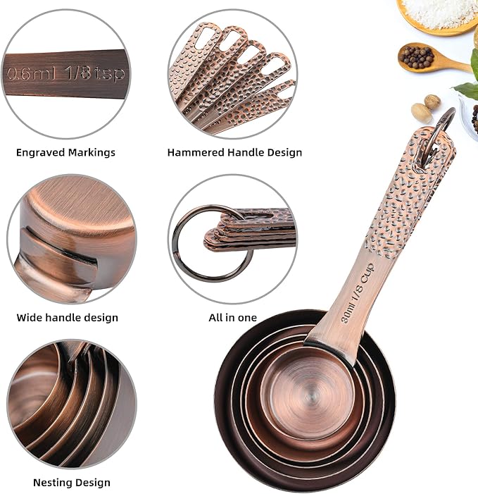 Smithcraft Measuring Cups and Spoons Set 12, Copper Measuring Cups and Spoons Set, Stainless Steel Measuring Cups and Spoons Set, 5 Measure Cups & 6 Measuring Spoons w/Leveler for Kitchen&Baking