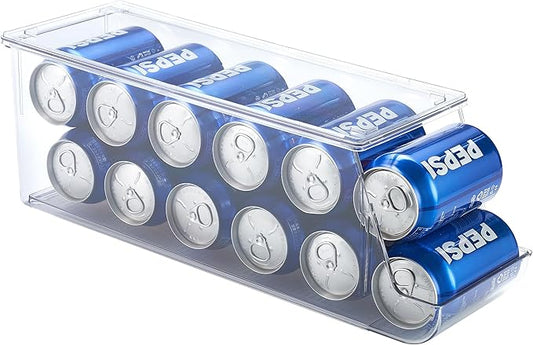 Prsildan Large Soda Can Organizer with Lid, Rolling Soda Can Dispenser for Refrigerator, Clear Acrylic Drink Dispenser for Fridge Organizer Bins Stackable Pantry Storage - Holds 12 Cans Each