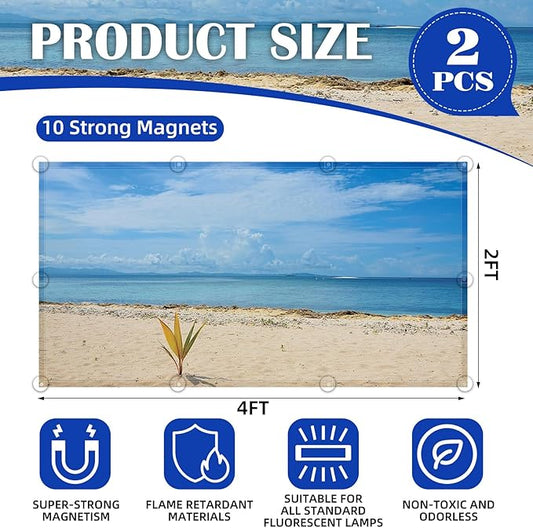 2 Pcs Fluorescent Light Covers - 4 x 2 Feet Covers for Ceiling Lights, Magnetic Light Filters for Classroom, Office, Hospitals, Home (Summer - Beach)