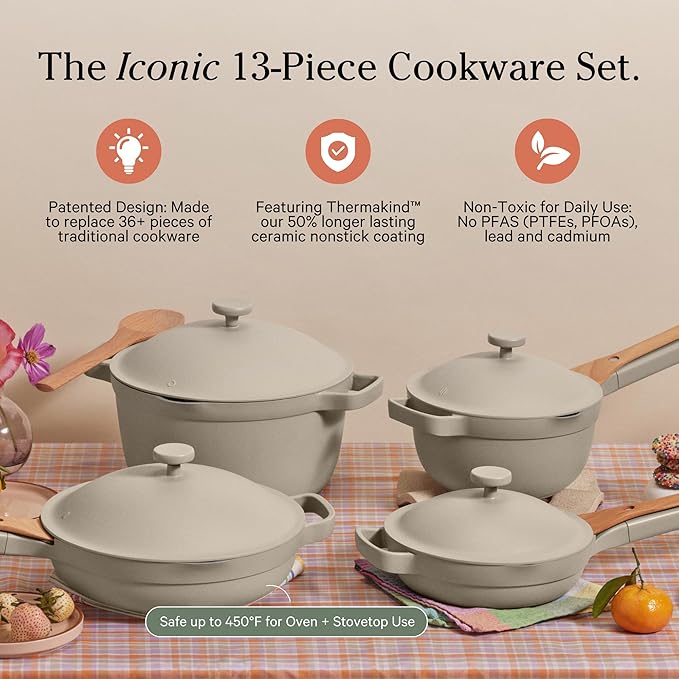Our Place Cookware Set - Complete 13-Piece Set Including Always Pan 2.0, Mini Always Pan, Perfect Pot, and Mini Perfect Pot | Multifunctional, Toxin-Free Nonstick | Replaces 36 Pieces | Steam