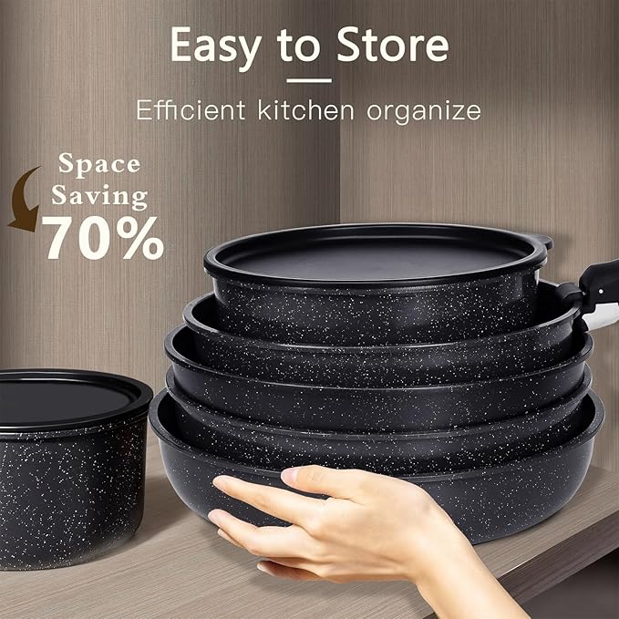 GiPP Ceramic Pots and Pans Set Non Stick, 11 Piece Nonstick Detachable Handle Cookware Sets, Non Toxic Induction Kitchen Pot and Pan with Removable Handle, Healthy RV Cookware, Dishwasher &Oven Safe