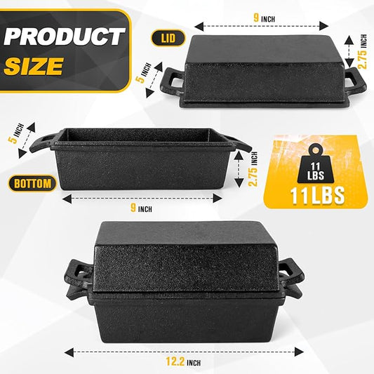 Cast Iron Bread Pan with Lid 9×5 Inch, 2 in 1 Cast Iron loaf pan with lid Bread Pans for Homemade Sourdough Bread Baking Pan, 2 Piece Set