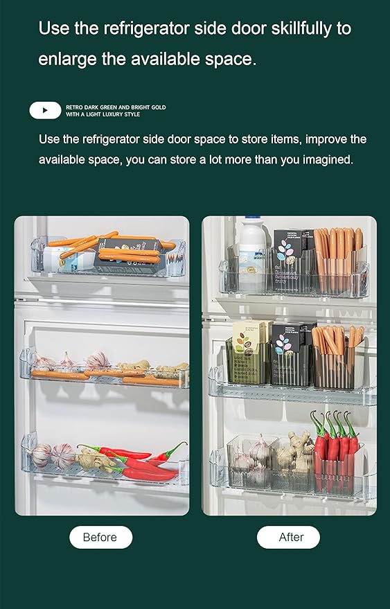 Set of 2 Storage Organizer Bins Wall Mounted Floating Shelves Fridge Organizer Stackable Clear Plastic Storage Bins for Wall, Refrigerator, Kitchen, Bathroom, Countertops, Pantry, BPA Free (Green)