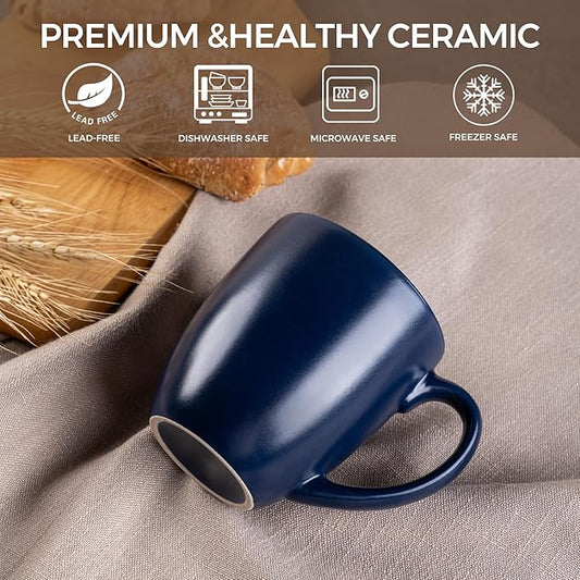 GBHOME 16oz Coffee Mugs Set of 6, Large Ceramic Coffee Mugs for Man, Woman, Dad, Mom, Modern Coffee Mugs Set with handle for Tea/Latte/Cappuccino/Milk/Cocoa. Dishwasher&Microwave Safe,Matte Blue