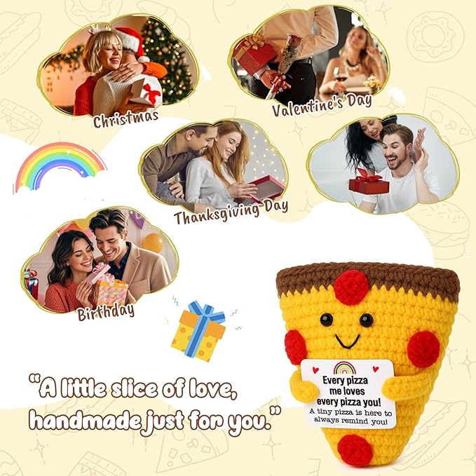 Romantic Gift For Couple Boyfriend Girlfriend Cute Handmade Crochet Pizza For Anniversary Valentine’s Day Love Gifts For Husband Wife Partner Small Birthday Gift Idea for Couples Pizza Decor