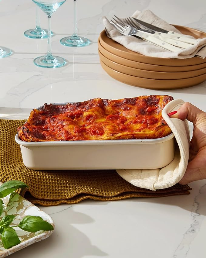 Caraway Nonstick 9” x 6.5” Small Rectangle Baking Pan Duo – Non-Toxic, PTFE & PFOA Free – Aluminized Steel Core – Deep Ceramic Baking Pan for Casseroles, Lasagna & More - Sage