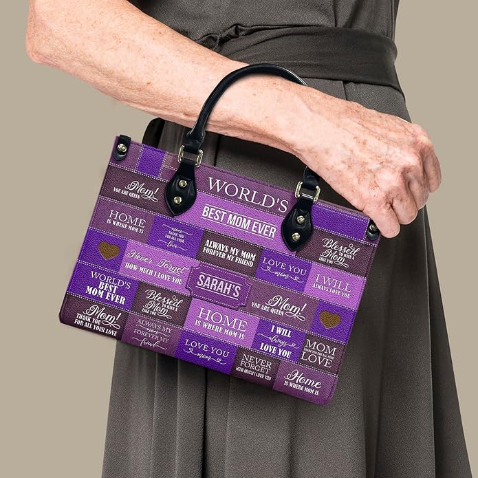 THUYPT Personalized Birth Flower Leather Bag for Mom, Women Faux Leather Handbags with Ziplock, Mother's Day Gifts