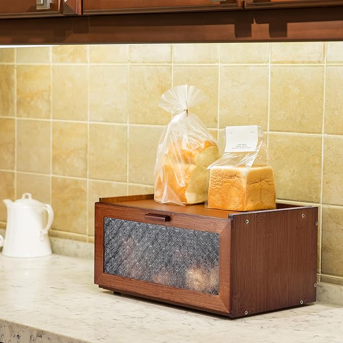 Vintage Bread Box for Kitchen Countertop - Retro Brown Bread Storage Box Breadbox