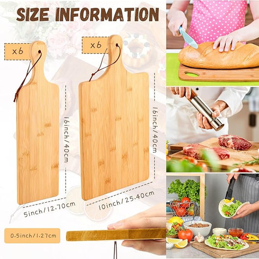 Tanlade 12 Pcs Wood Cutting Board Set Cutting Board with Handle Chopping Serving Board Butcher Cutting Block for Valentines Mother's Day Wedding Housewarming Gift, 16'' x 10'', 16'' x 5'' (Bamboo)
