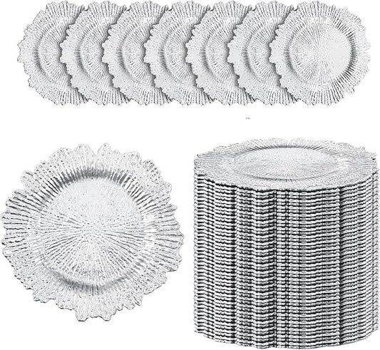 100 PCS Silver Charger Plates, 13" Vintage Decorative Table Plate, Ruffled Rim Plastic Reusable Dinner Charger Plates, for Wedding, Party, Table Setting