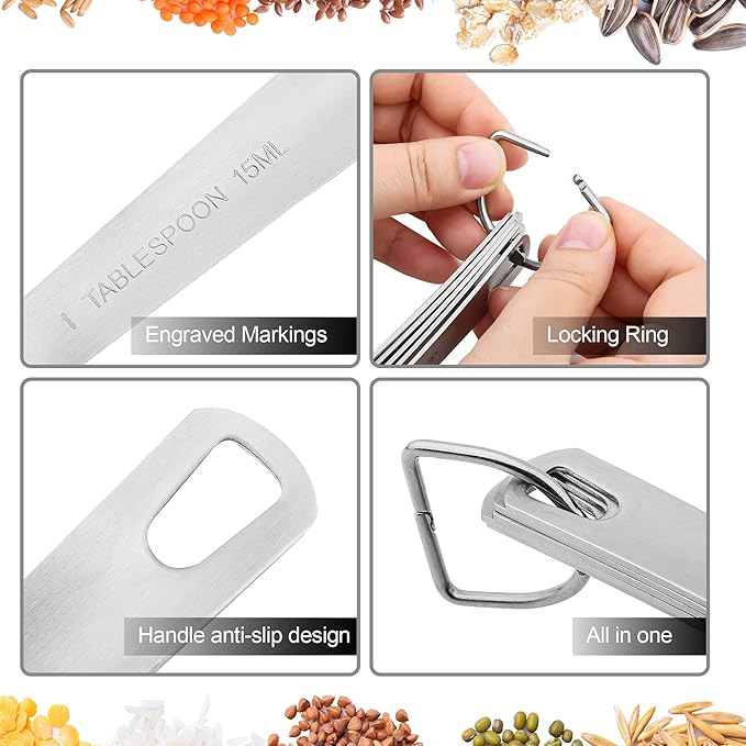 Measuring Cups and Spoons Set, 18/8 Stainless Steel 7 Measuring Cups and 8 Measuring Spoons with Leveler, Kitchen Measure Cups Spoons, Heavy Duty Baking Measurement Cups Spoons Set