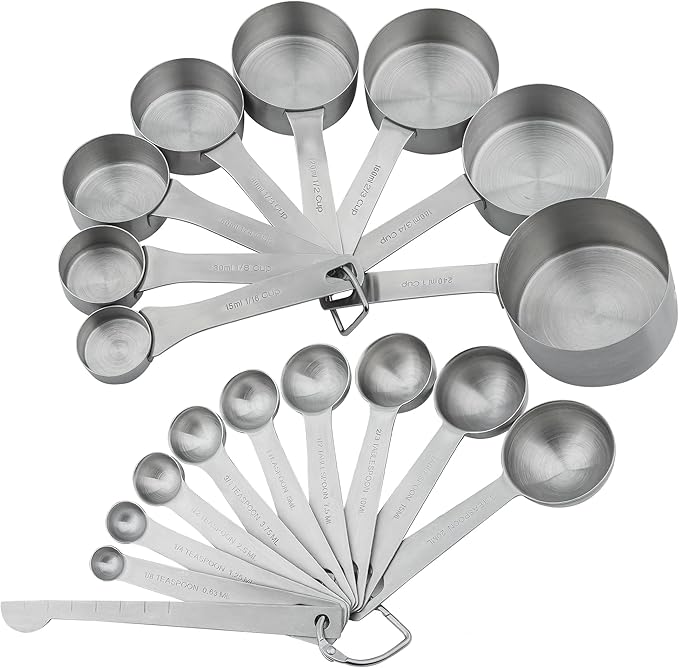Measuring Cups and Spoons Set, 18/8 Stainless Steel Measuring Cups and Spoons Set with Leveler for Kitchen & Baking, Metric & US Measure Tools with 2/3 & 3/4 Cups